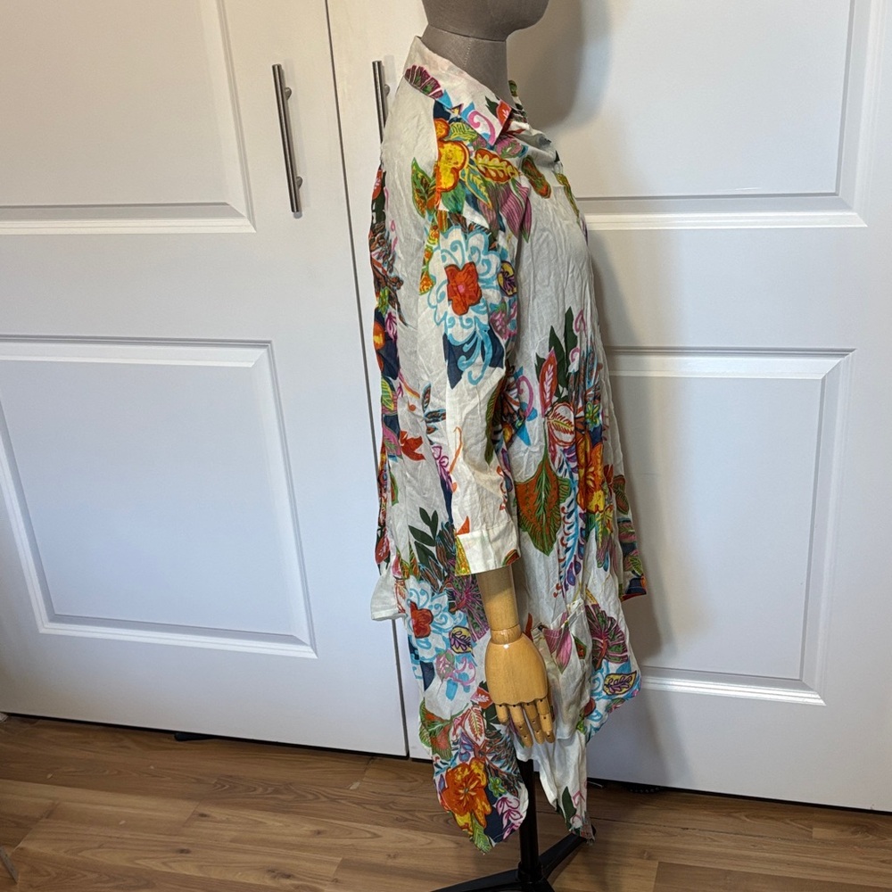 Orange Fashion Village Floral Tunic - White with Blue Green, Orange & Pink NWT - Picture 5 of 12